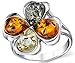 Metal Masters Co. Sterling Silver Baltic Amber Multi Color Clover Leaf Ring, Honey Cognac and Olive Colors 8