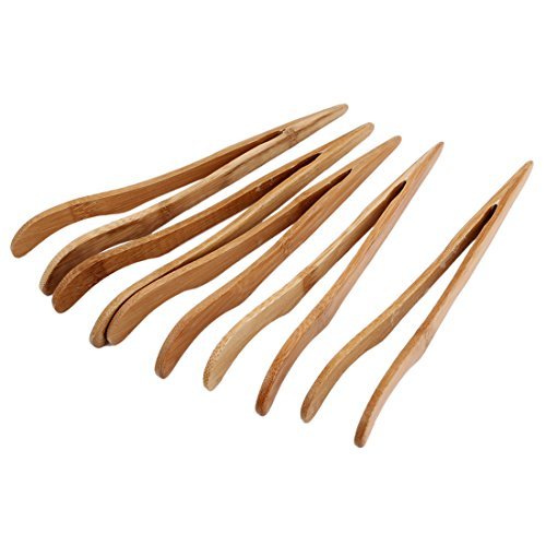 Water & Wood 5 Pcs Wood Color Bamboo Chinese Kongfu Tea Tweezers Teaware 17.5cm