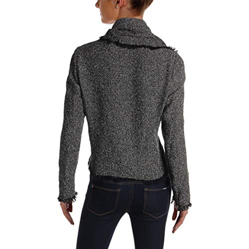 Anne Klein Womens Tweed Flyaway Fringe Trim Jacket