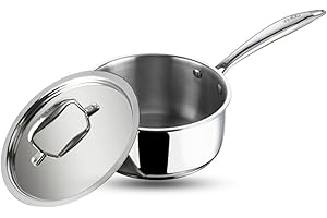 Vinod Tri-ply Clad Stainless Steel Saucepan with Lid - 2.3 Qt (18 cm), Stay-Cool Handle, Multipurpose Sauce Pan, All Stove Co