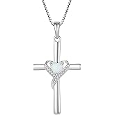 CARICY Opal Cross Necklace or Women 925 Sterling Silver Heart Cross Pendant Necklace Birthday Christmas Jewelry