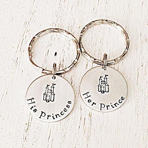 Her Prince His Princess Set of Hand Stamped Fairytale Keychains