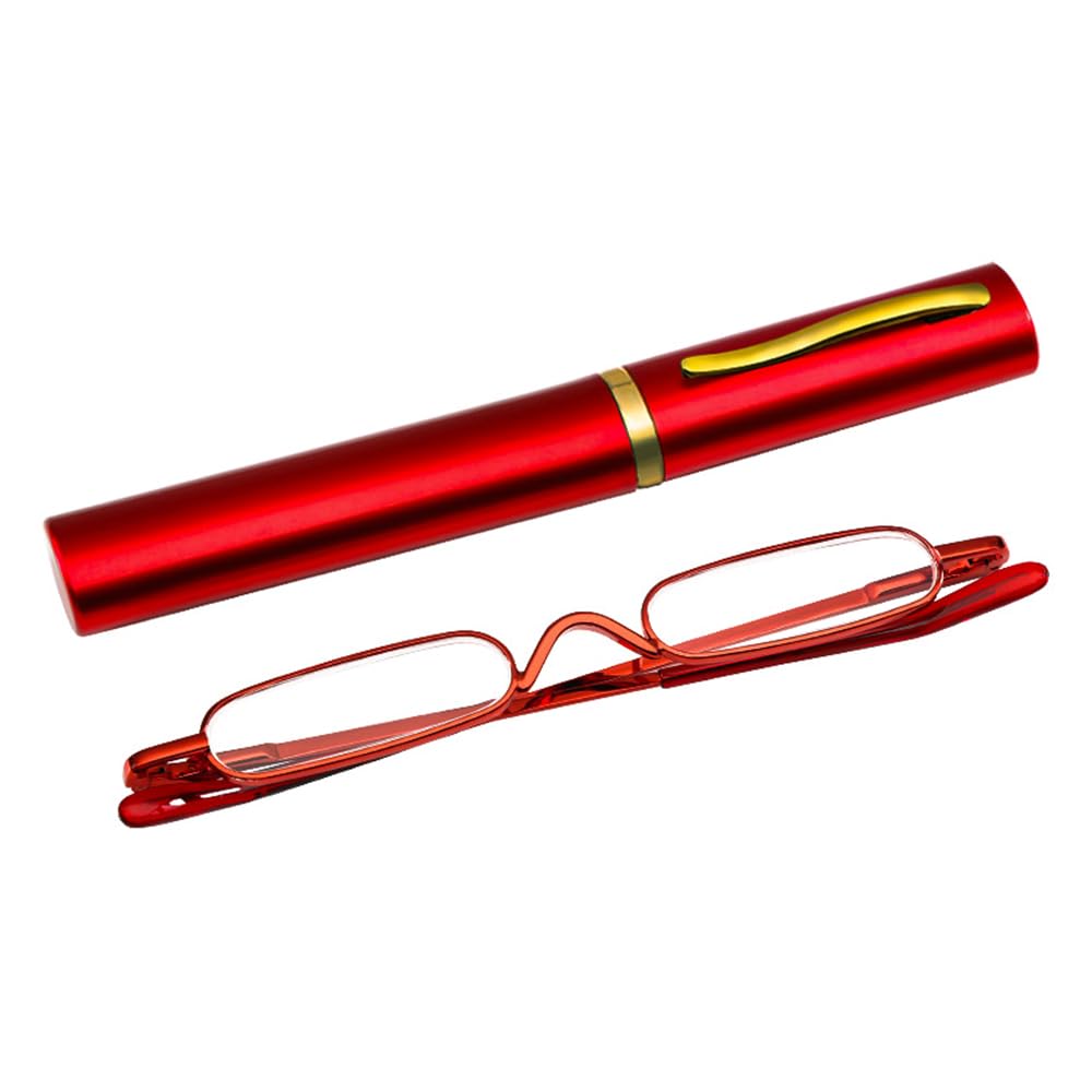 VOANZO Reading Glasses 2.5 Anti-Blue Light Lenses Small Portable Reading Glasses Slim Pen Reading Glasses Mini Compact Pen Reader -Red