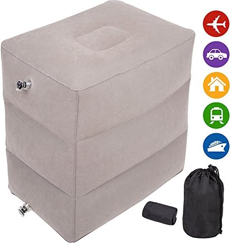 Travel Foot Rest Pillow - Inflatable Leg Rest Adjustable Height for Kids, Adults on Air Plane, Car, Bus, Office, Trains, Home - Long Flights Sleep Airplane Travel Bed (Grey)