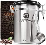 Zurich Coffee Container Airtight Storage - Coffee Canister with Scoop - Large Stainless Steel Coffee Storage Vault - Coffee Bean Container with CO2 Valve to Keep Beans Fresh - 1lb