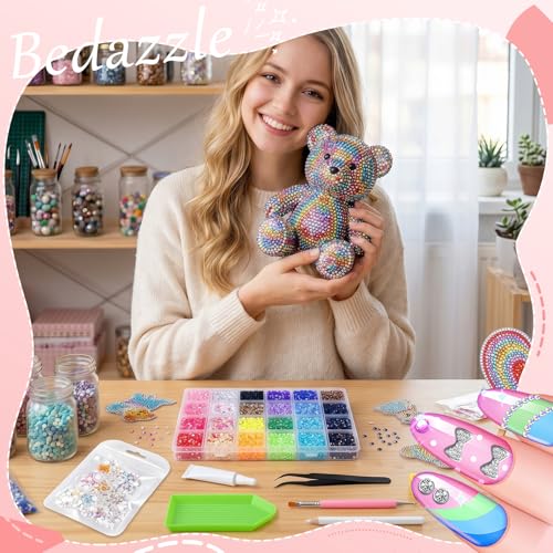 30000Pcs Bedazzling Kit with Glue, 3MM Flatback Rhinestones for Bedazzling with 1 Pack 3D Butterfly Nail Diamonds, Pearls Jewels, Tweezer and Pen, Pencil Sharpener for DIY Crafts