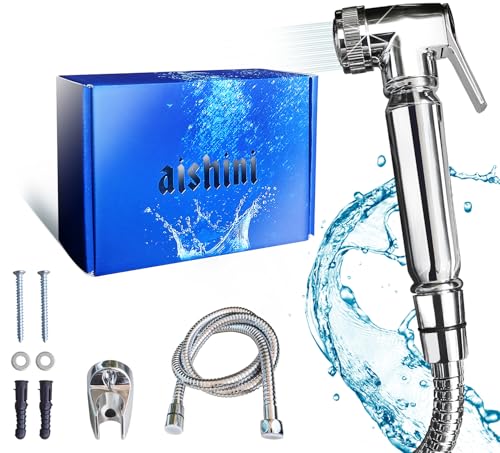 Aishini Handheld Toilet Bidet Sprayer - Shattaf Set, Jet Spray with Easy Installation, Muslim Shower for Feminine wash, Baby Cloth Diaper, Personal Hygiene, 120cm Stainless Steel Hose Pipe, Chrome