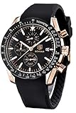 BENYAR Fashion Business Casual Waterproof Timing Quartz Men's Watch, Silicone/Leather/Stainless Steel Comfort Strap (Black)