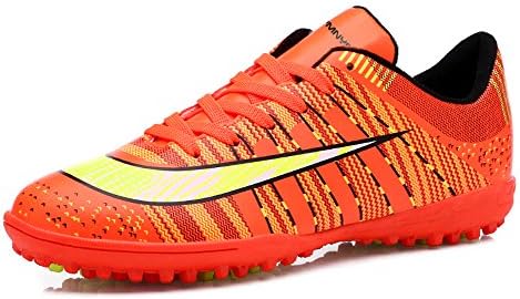 Kids Turf Trainers Football Boots Indoor Sport Lace Up Soccer Shoes (EU 36/ US 4= 24cm Kids, Orange)
