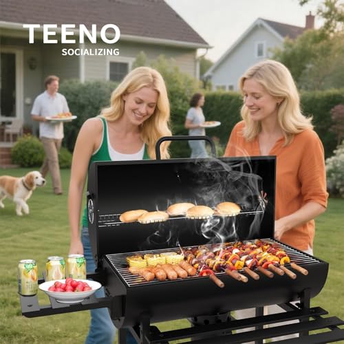 Teeno Charcoal Barbecue with Cooking Rack XXL with Two Shelves, Adjustable Vent, Portable Ball Barbecue with Cover