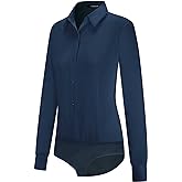 Tapata Womens Bodysuit Blouse Button Down One-Piece Long Sleeve Solid Office Work Shirt Casual Tops
