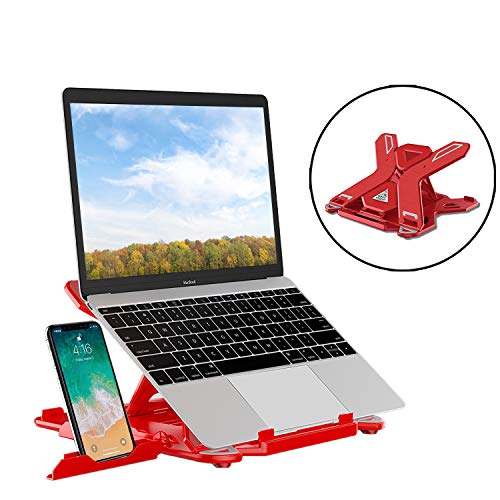 Laptop Stand Adjustable Computer Stand with Phone Holder Compatible with MacBook Air Pro, Dell XPS, HP, Lenovo More 10-17 Inch Laptop (Red)