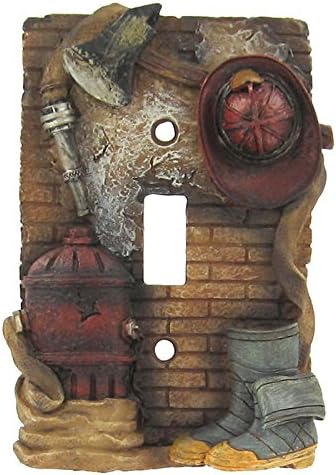 Red Brown Firefighter Fire Hydrant Axe Hose Hat Boots Single Switch Plate Cover