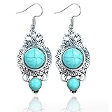 Tagoo Women's Silver Alloy Round Turquoise Earrings