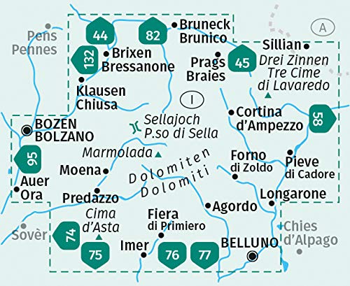Dolomiten 4-K-Set D/E/I: 4 Wanderkarten 1:35000 im Set inklusive Karte zur offline Verwendung in der KOMPASS-App. Fahrradfahren. Skitouren. (German Edition)
