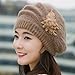 AutumnFall Fashion Womens Flower Knit Crochet Beanie Hat Winter Warm Cap Beret (Khaki)
