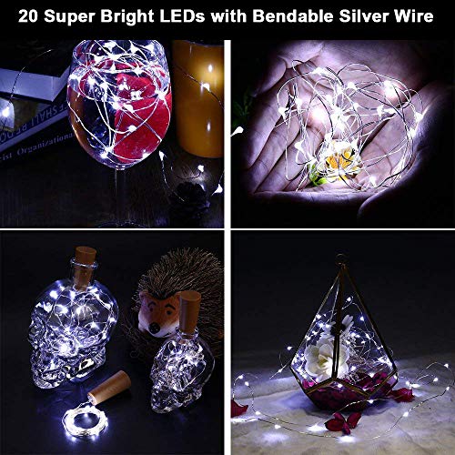 Adecorty Wine Bottle Lights with Cork - Silver Wire Cork Lights for Bottle 12 Pack 6.5ft 20 LED Bottle Lights Battery Powered Christmas String Lights for Party Halloween Wedding Christmas (Cool White)