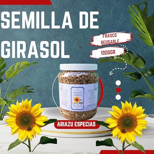 ARIAZU Semilla de Girasol 1 kg sin cascara pelada cruda Pepita de Girasol envase de plastico Reusable