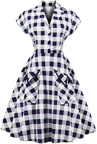Ayli Women's V Neck Short Sleeve 1950s Retro Vintage Large Swing Midi Dress