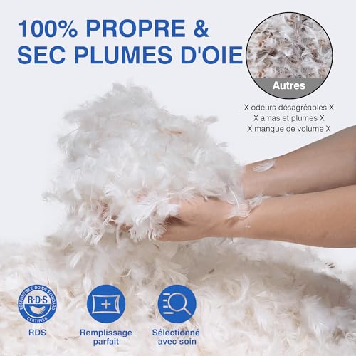 TESQ Luxury Feather Pillow 60 x 60 cm with Triple Layer Comfort Pillow, Premium Hygienic Down Pillow, Soft Filling 100% Soft Pillow, Washable and Friendly