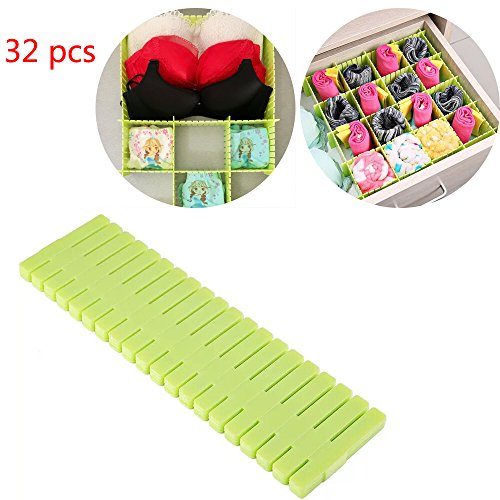 32pcs Plastic DIY Grip Drawer Organiser Dividers Household storage Thickening Housing Spacer Sub-grid Finishing Shelves for Home Tidy Closet Stationary Makeup Socks Underwear Scarves Organizer