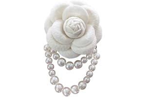 QUREZA Fabric Camellia Flower Brooch Pins Pearl Tassel Corsage Jewelry Brooches for Women Shirt Collar Clothing Accessories Party Wedding Gifts