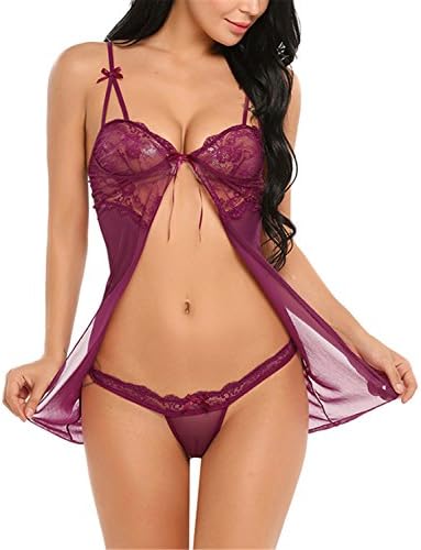 Best Annie Transparent Lace Lingerie Hot Women Babydoll Chemise Night Dress Nightwear Sex Dark Red XXL