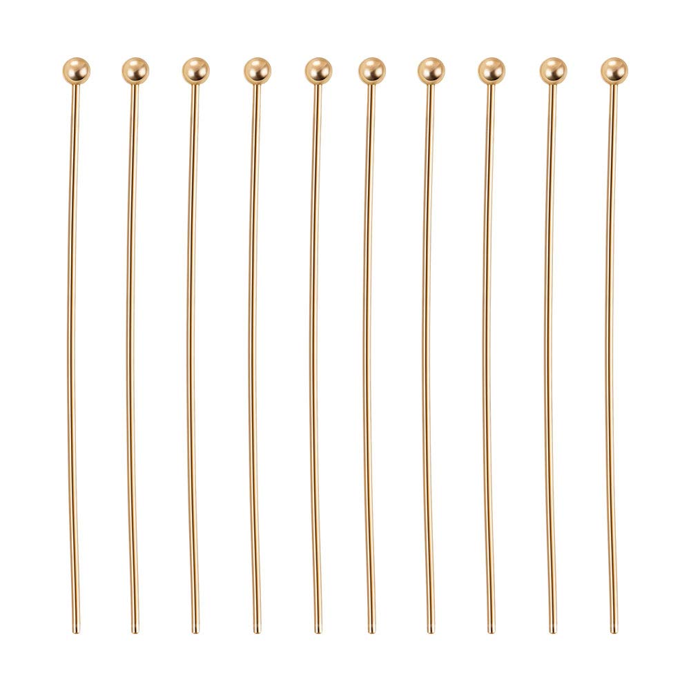 BENECREAT 100PCS 18K Real Gold Plated Ball Head pins, 35MM/1.4" Ball End Headpins for DIY Jewelry Findings Making Earrings Bracelets Necklaces Chains - 0.6mm/0.025" Thick