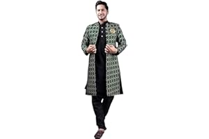 XEPON Elegant Ethnic Wear Stand Collar Full Sleeve Black Kurta Pajamas with Long Jacket Set