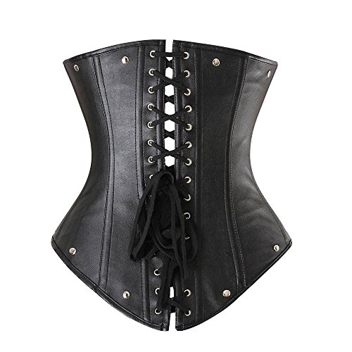 Beauty-You Damen Unterbrust Korsett Steampunk Kunstleder Mieder Stahlknochen Schnallen Schwarz – Bild 4