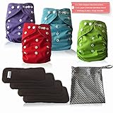 AngelicWare Cloth Diapers Set. Reusable all in One Size Baby Pocket Diaper + 5 Layer Bamboo Inserts +Bonus eBook
