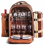 Picnic Backpack Bag for 4 Person With Cooler Compartment, Detachable Bottle/Wine Holder, Fleece Blanket, Plates and Cutlery Set Perfect for Outdoor, Sports, Hiking, Camping, BBQs(Coffee)