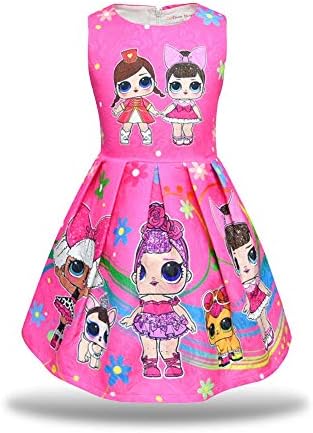Pandamo Little Girls Dress Sleeveless Print Pageant Pleated Dress for Doll Surprised