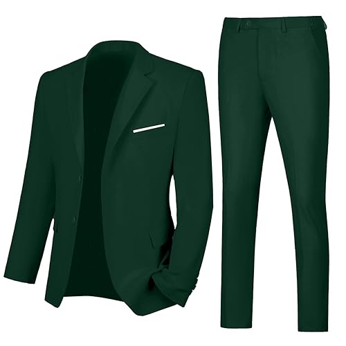 Lynerun Mens Suit Slim Fit Piece Suit Jacket Pants Set Dark