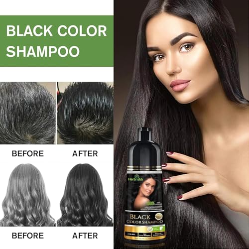 Herbishh Hair Color Shampoo For Gray Hair – Magic Hair Dye Shampoo – Colors Hair In Minutes–Long Lasting–500 Ml–3-In-1 Hair Color–Ammonia-Free | Herbishh (Black)
