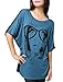 Allegra K Women Short Batwing Sleeve Portrait Pattern Loose Fit Tunic Top, Navy Blue, Small / US 6