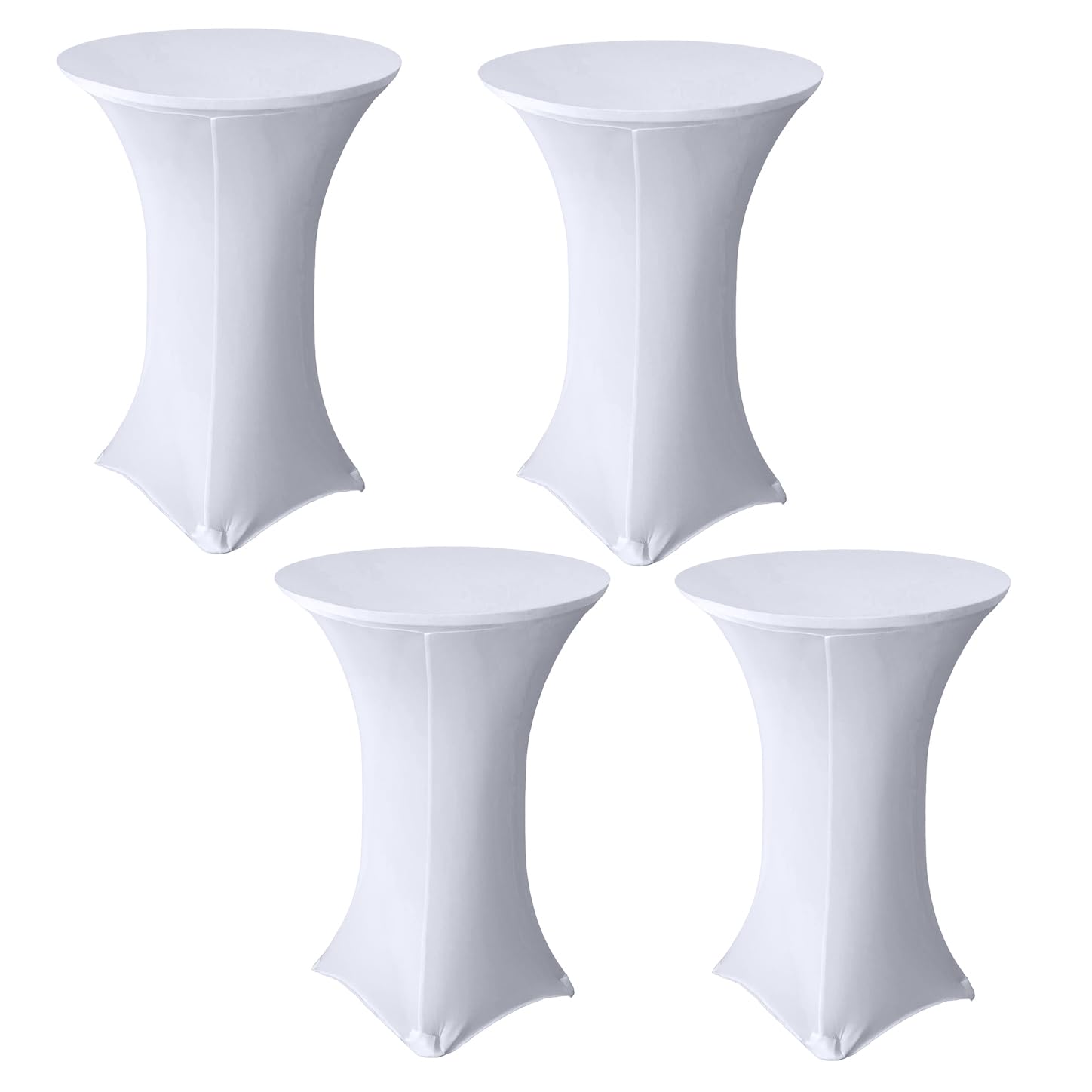 Photo 1 of Antuen 4 Pack 32x43 Inch White Spandex Cocktail Table Covers, Highboy Top Tablecloth, Round Fitted Tablecloth for Folding Table, Stretch Cocktail Table Tablecloth for Party Wedding(32x43, 4PC White)