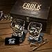 Whiskey Stones Gift Set for Men - 8 Chilling Stainless-Steel Whiskey Cubes, 2 Large Classic Glasses 11oz, Slate Stone Coasters, Velvet Storage Pouch, Silicone-Tipped Tongs in a Real Pinewood Box