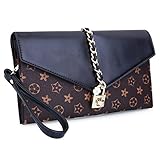 Women Flower Designer Evening Clutch Crystal Evening Handbag with Lock (Black)