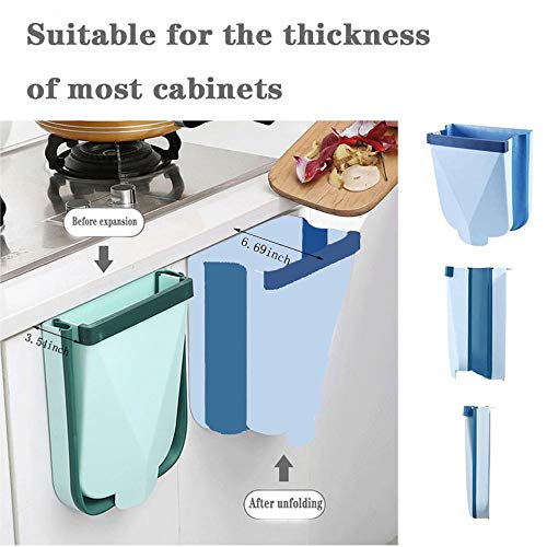 YAJONUE Hanging Kitchen Trash Can Bathroom Folding Garbage Bin Small Wall Mounted Portable Collapsible Waste Bin for Office Car Bedroom, Plastic, Green, 2.6 Gallon