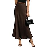 Fodebu Women's Satin Long Skirt Summer High Waist A-line Skirt Hidden Elastic Waistband Elegant Casual Maxi Skirt for Women