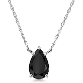 Gem Stone King 14K White Gold Black Onyx Pendant Necklace for Women | 1.09 Cttw | Gemstone December Birthstone | Pear Shape 8X6MM | With 18 Inch Chain