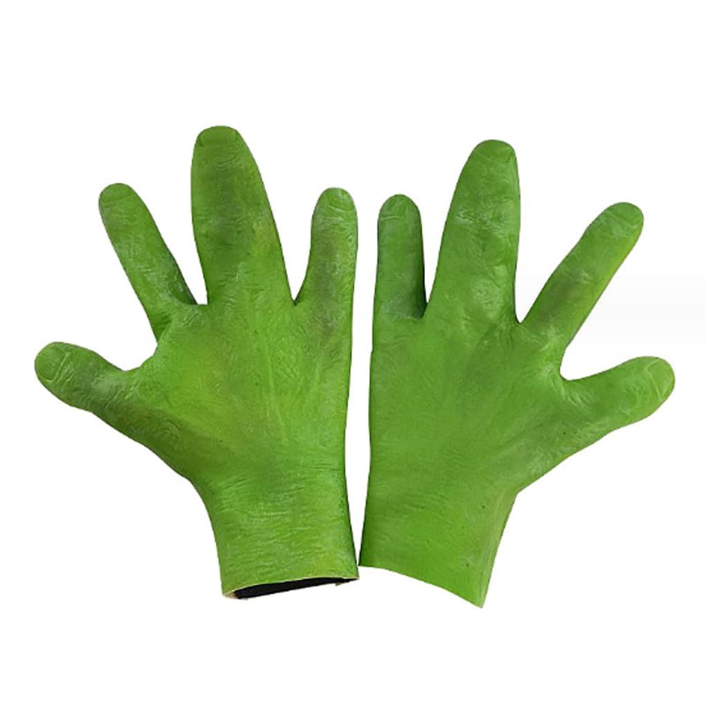 OhMill Adults Halloween Alien Hands Horrible Latex Gloves Funny Handwear Claws Props for Cosplay Halloween Party Gloves for Men Women, Green