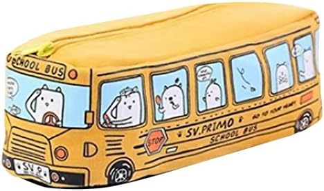 Hechun Fashion Creative Pencil Case, Travel Students Kids Cats School Bus pencil case bag office stationery bag (Yellow)