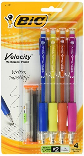 BIC Velocity Mechanical Pencil, Medium Point (0.7 mm), 4-Count, with Lead and Erasers (Bundle)