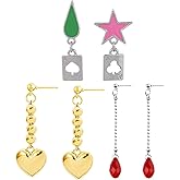 3 Pairs Anime Hunter×Hunter Kurapika Crystal Earrings Ear clip-Cosplay Hisoka Stars Teardrops Poker Stud Earrings Gold Heart Pendant Earrings 1