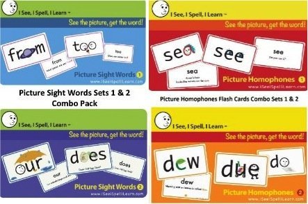I See, I Spell, I Learn® - Super Combo - 3 Sets Picture Sight Words™ & 2 Sets Picture Homophones™ Flashcards