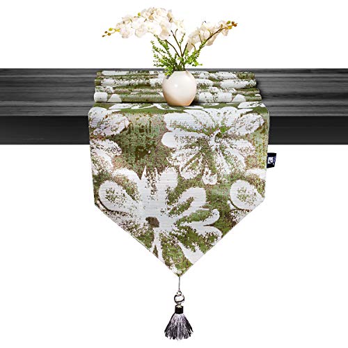 Artbisons Blooming Table Runner Linen Cotton Handmade (108x13, Blooming Green)