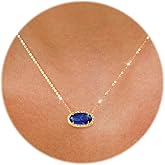 TLY Gold Necklace for Women 14k Gold Plated Dainty Oval Pendant Necklace Red Rose Quartz Druzy Stone Black Emerald Green Blue Choker Necklace Birthday Wedding Bridesmaid Prom Necklace Valentines Day Jewelry gifts