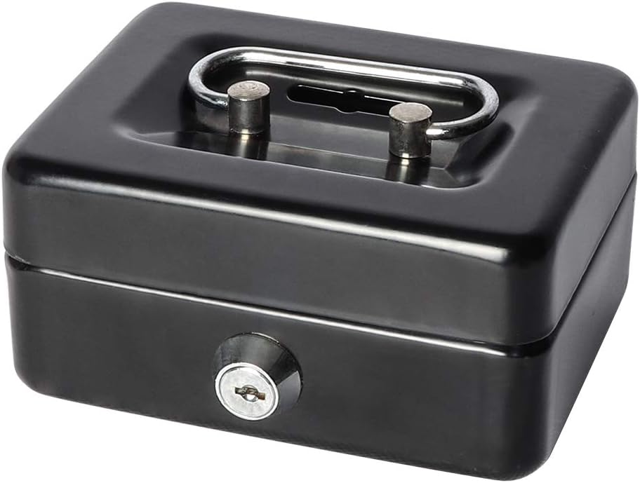 Parrency Small Cash Box with Lock and Coin Slot Black 4.9 x 3.7 x 2.3 in